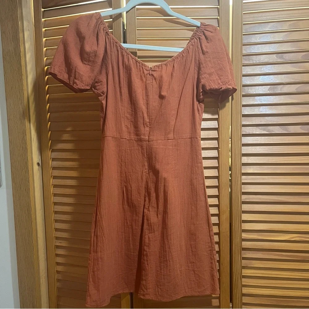 Rust Puff Sleeve Dress - Picture 2 of 2